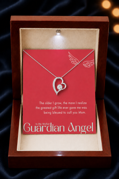 Heart necklace with Guardian Angel message card and gold-tone finish