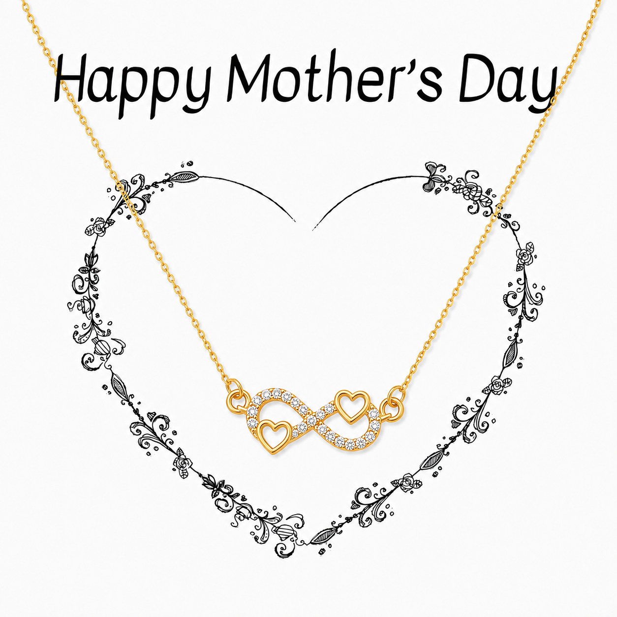 Gold-tone infinity necklace with two heart accents for Mother’s Day