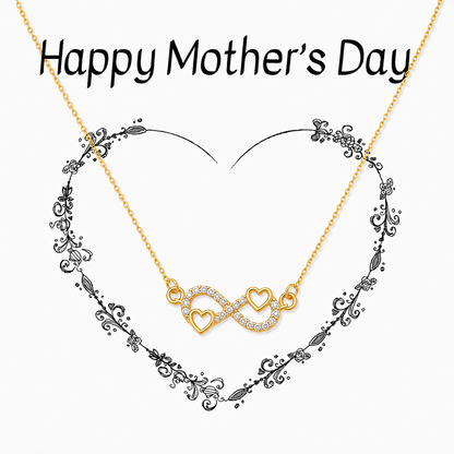 Gold-tone infinity necklace with two heart accents for Mother’s Day