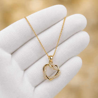 Gold-tone interlocking heart pendant necklace gift for Mom