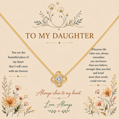 Gold-tone knot pendant necklace in wooden gift box