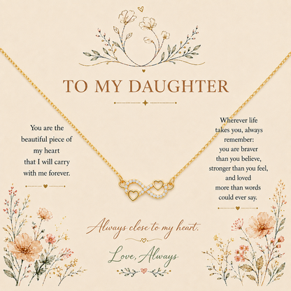 Gold-tone heart infinity necklace with little star parent-child message card