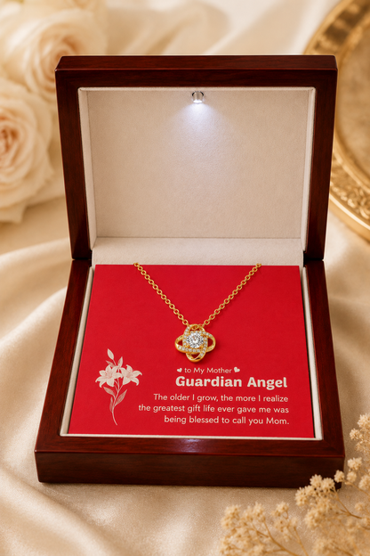 Gold-tone pendant necklace for Mom presented inside an open gift box