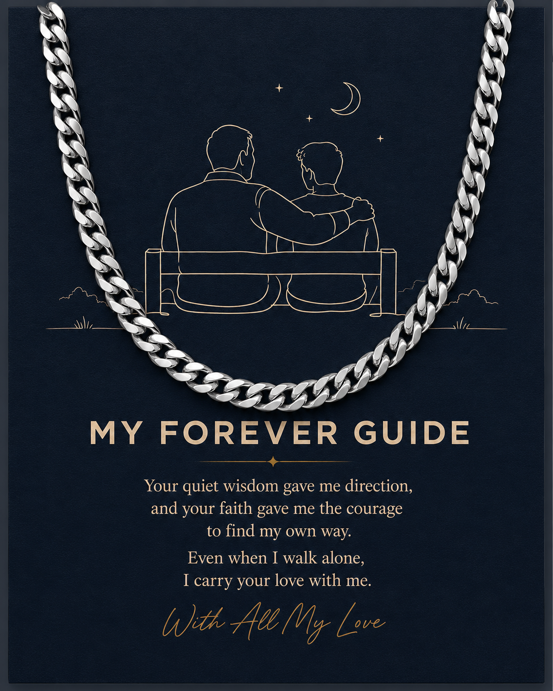 My Forever Guide message card with silver-tone Cuban link necklace for Dad