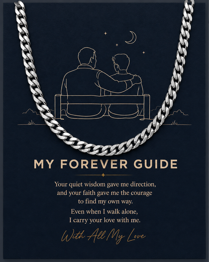 My Forever Guide message card with silver-tone Cuban link necklace for Dad