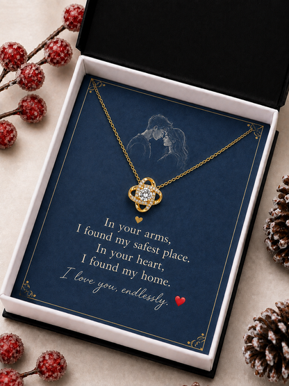 Gold-tone necklace gift with love message card and wooden box