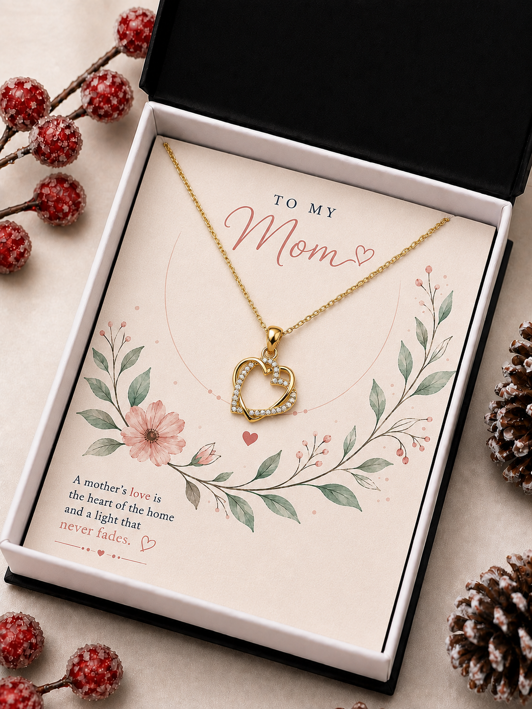 Gold-tone open heart pendant necklace for Mom gift