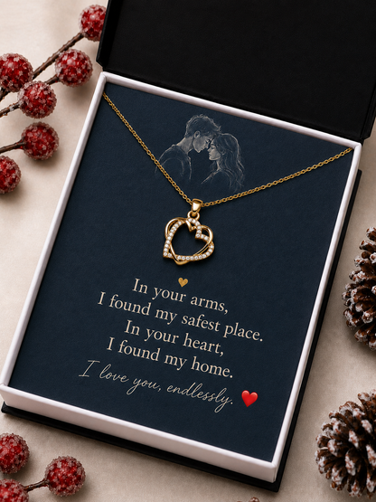 Gold-tone romantic pendant necklace arranged in premium gift presentation