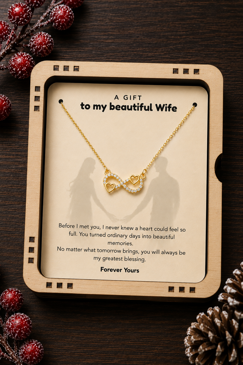 Gold-tone heart infinity necklace for wife anniversary or birthday gift