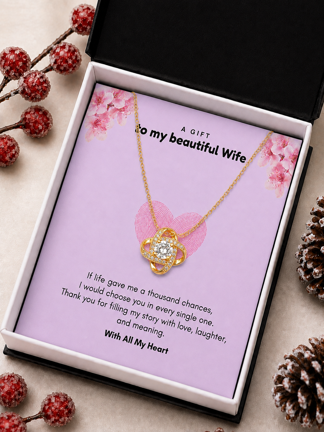 Gold-tone wife necklace with clear center stone and crystal-style accents