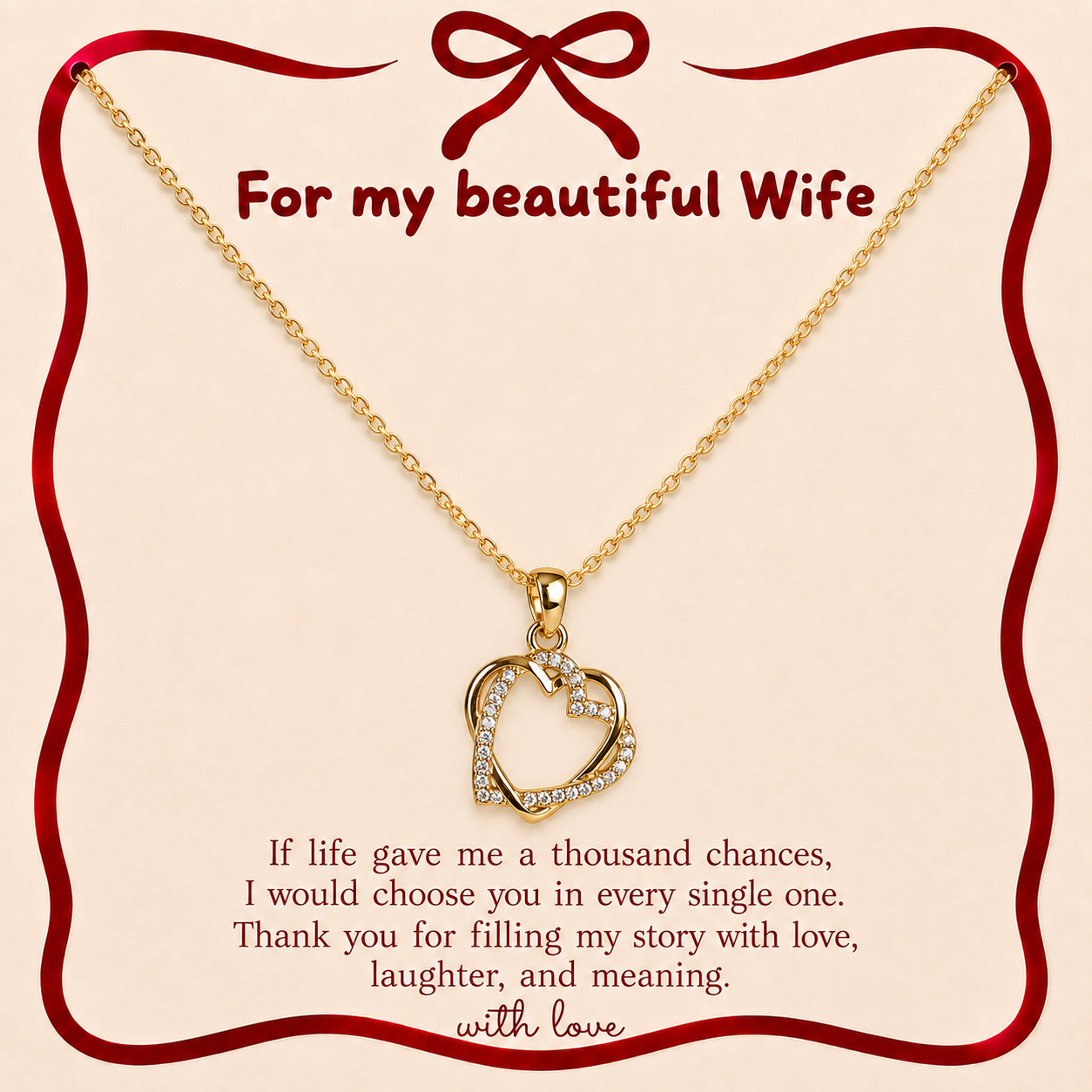 Gold-tone heart pendant necklace gift for wife with clear stone-style accents