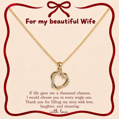 Gold-tone heart pendant necklace gift for wife with clear stone-style accents