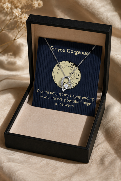 Elegant silver-tone heart pendant necklace for anniversary gift