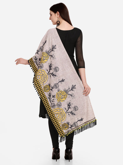 Khadi cotton dupatta with rose embroidered detailing