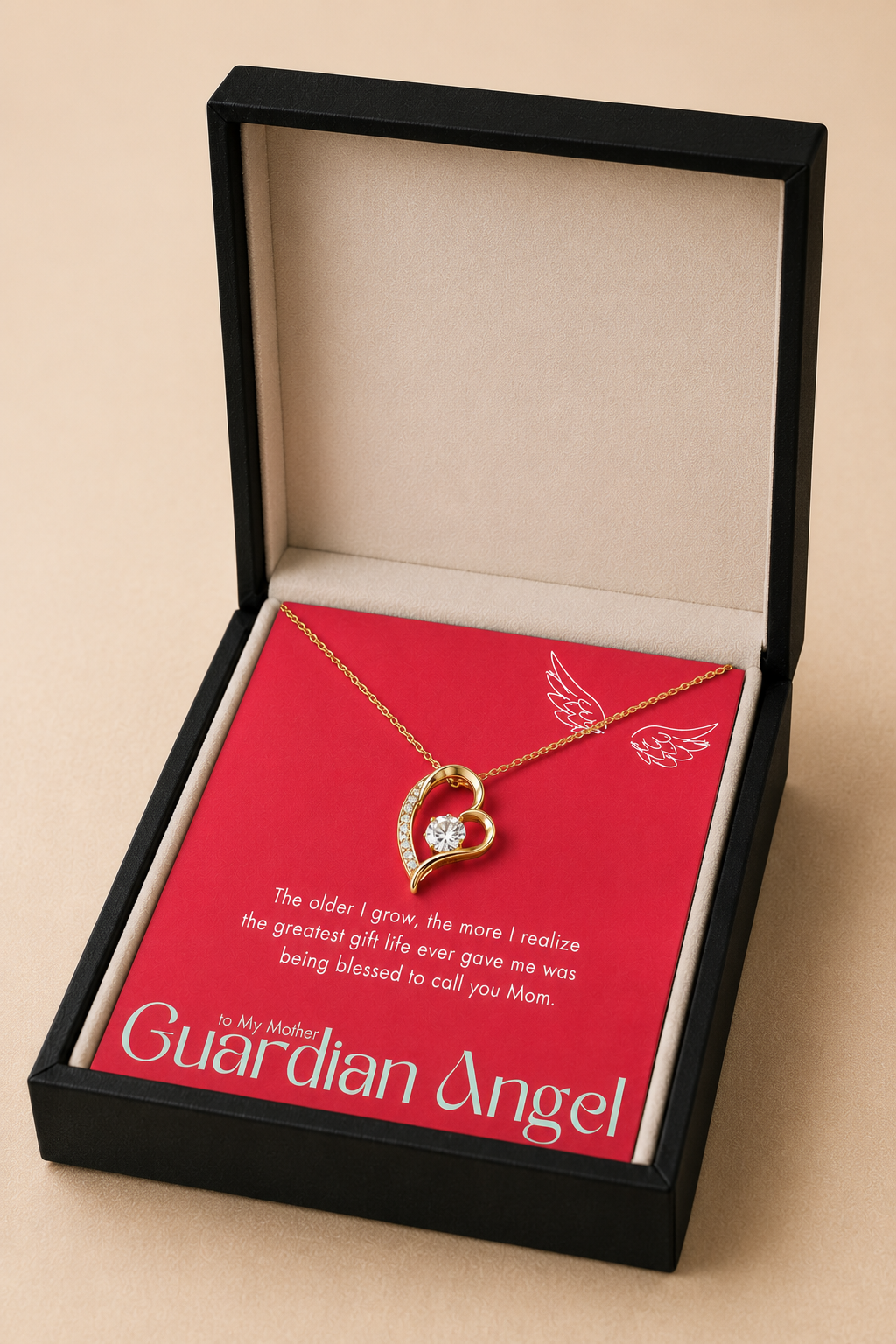 Heart pendant necklace gift box for mother with emotional message card