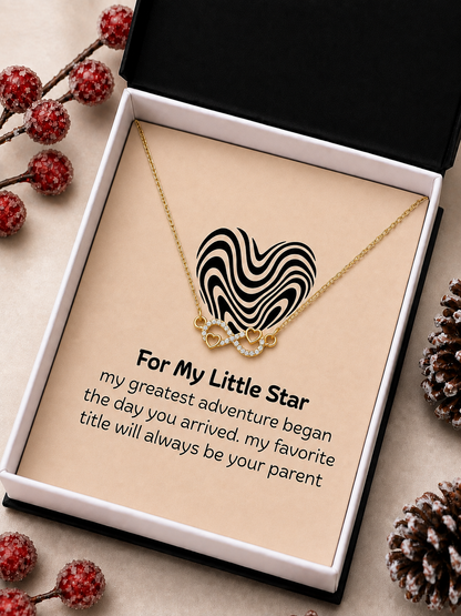 Little Star necklace gift with intertwined heart infinity pendant, crystal-style accents and emotional message card