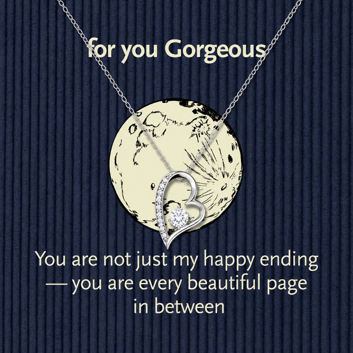 silver-tone open heart necklace with clear stone accent and premium gift box