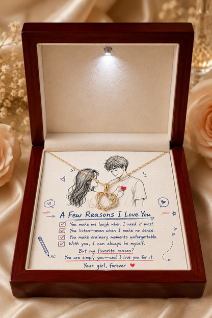 Heart pendant necklace featuring a few reasons I love you message card