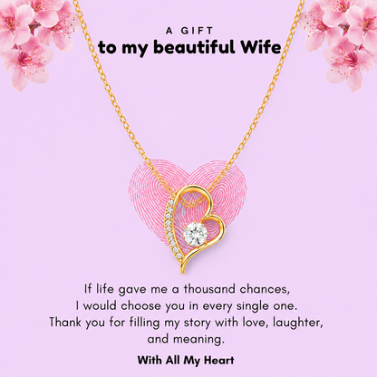 Meaningful jewelry gift for wife with romantic message and floral background design.