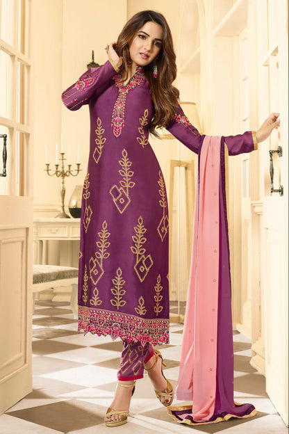 Purple indian kameez full front view on model