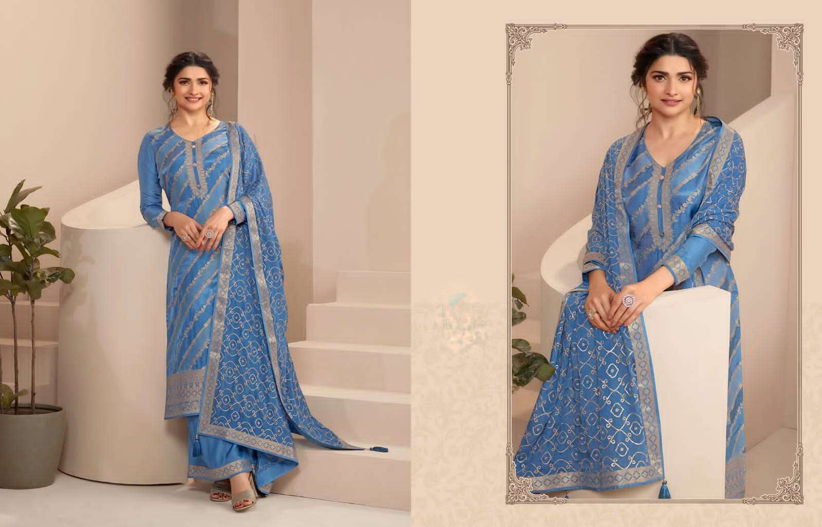 chinon chiffon dupatta draped over cyan salwar kameez