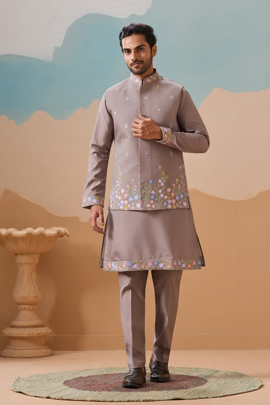 Silk Kurtas In Gray With Sequins Embroidery Work