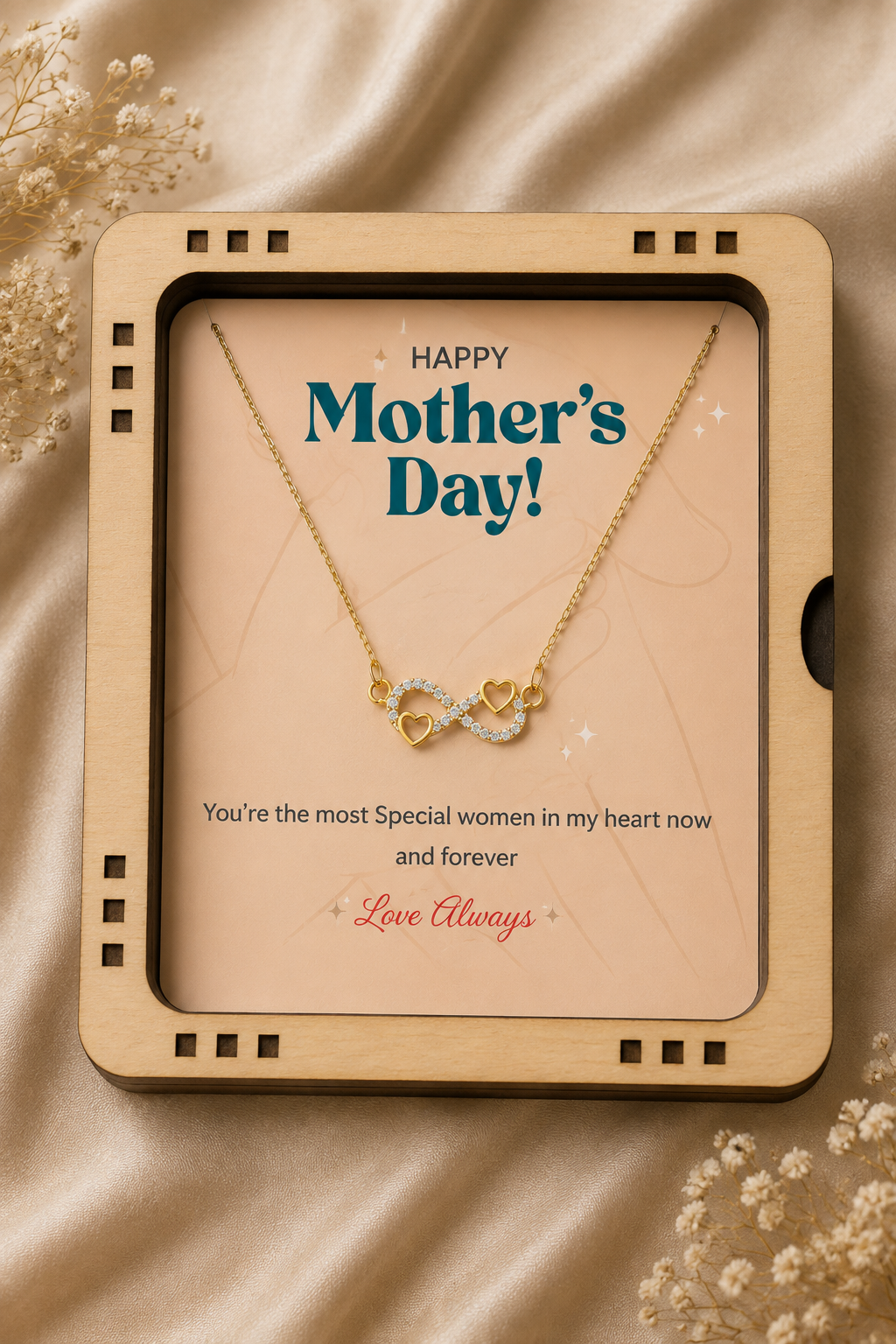 Infinity heart pendant necklace gift for Mom with sentimental message card