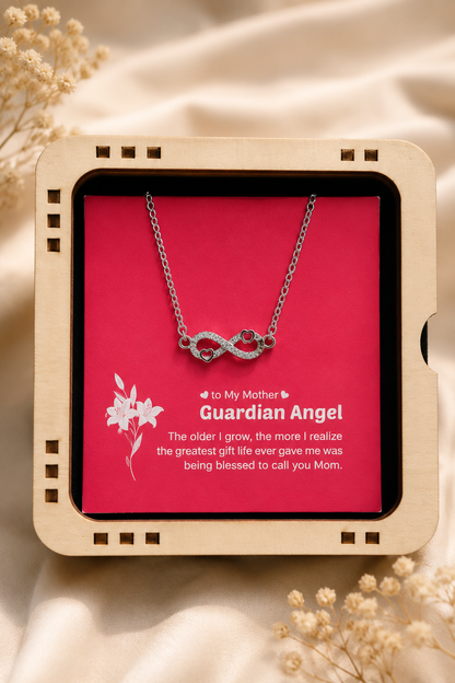 Infinity heart necklace gift for Mother with clear stone accents