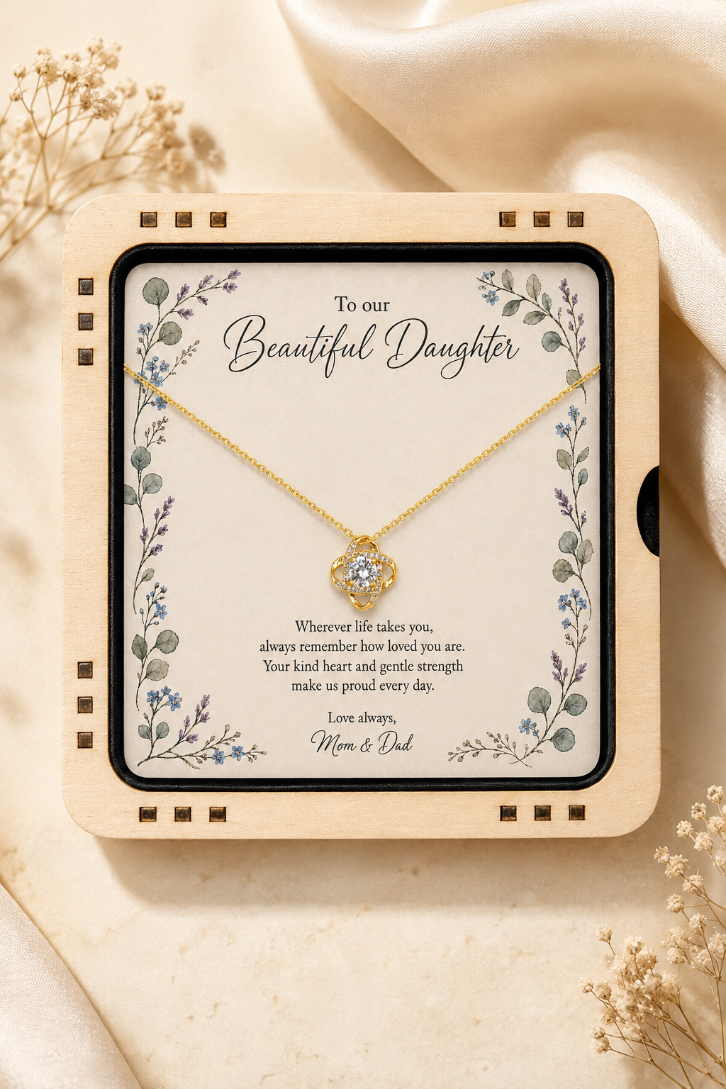 Interlocking pendant necklace gift for daughter from Mom and Dad