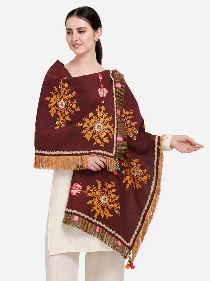 Soft brown scarf dupatta with handcrafted appeal