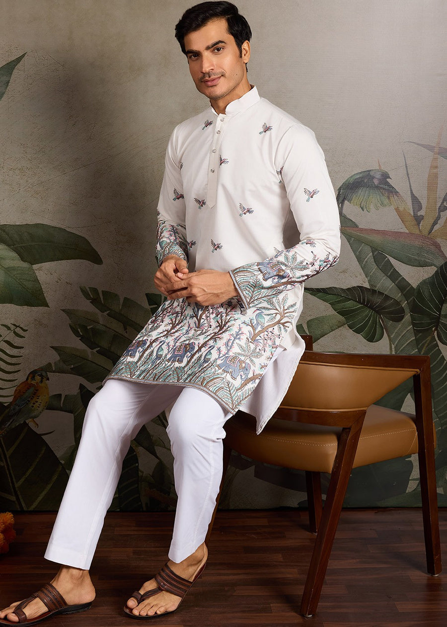 White Kurta Elegant Festive Outfit For Men
