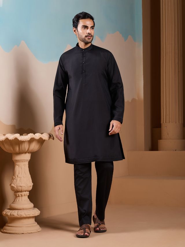 Male Indian Clothing Black Kurta Pajama Look

