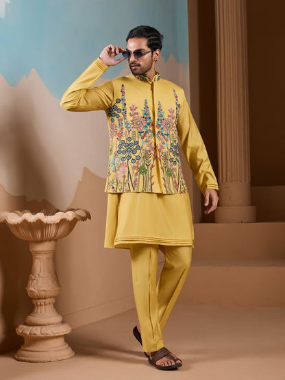 Kurta with koti festive yellow mens kurta clothes styling
