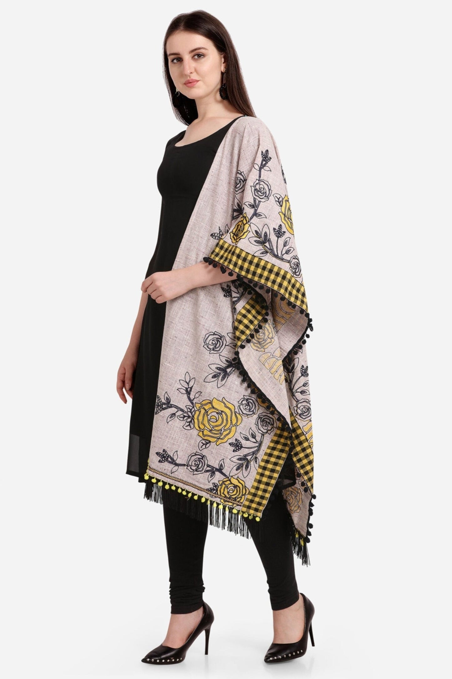 Lehenga dupatta in grey khadi cotton with embroidery