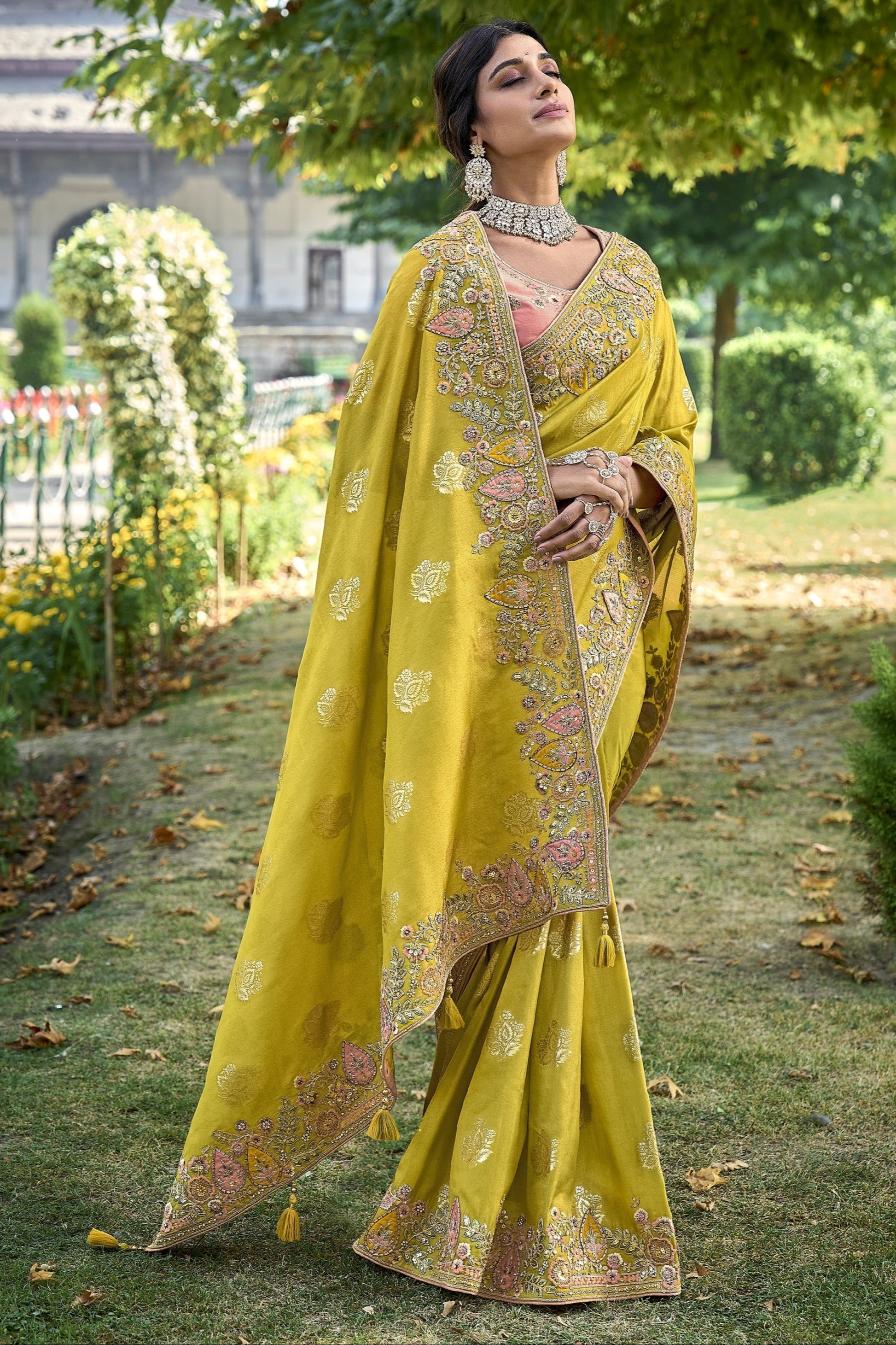 Yellow Saree brings sunshine and joy – ideal for Haldi, Eid, or summer events. 