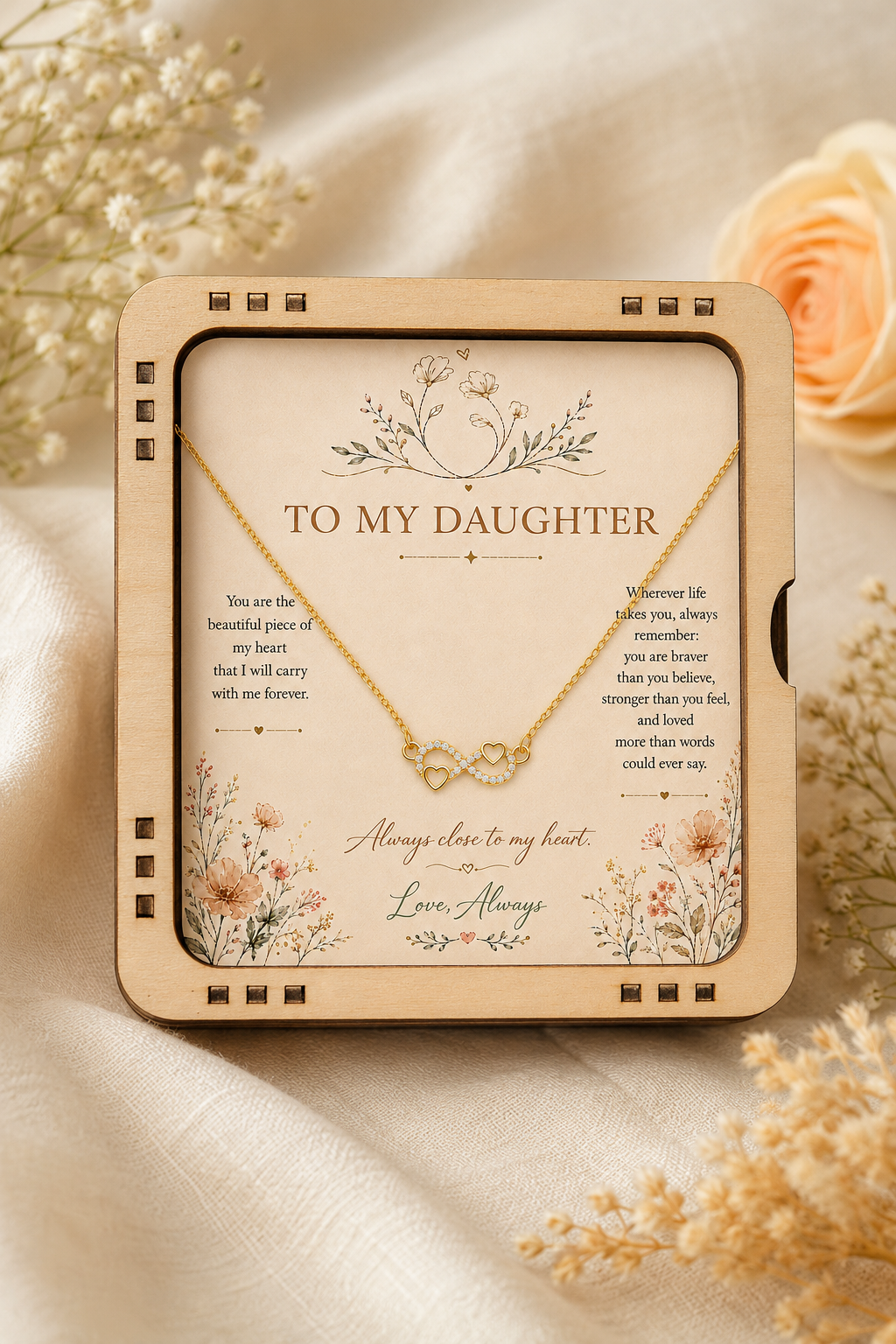 Gold-tone little star necklace with heart infinity pendant and gift card