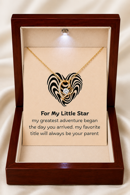 Wooden keepsake card featuring heart pendant necklace for Little Star gift