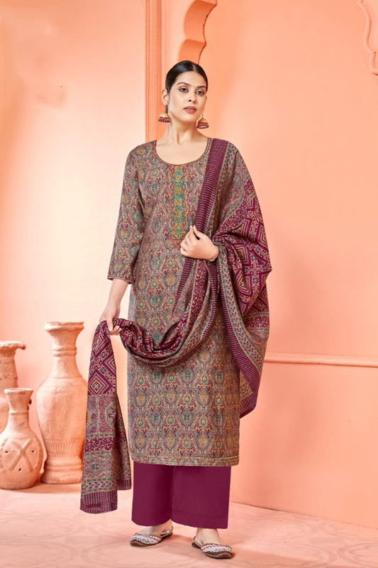 Magenta Salwar With Gold Print Detailing
