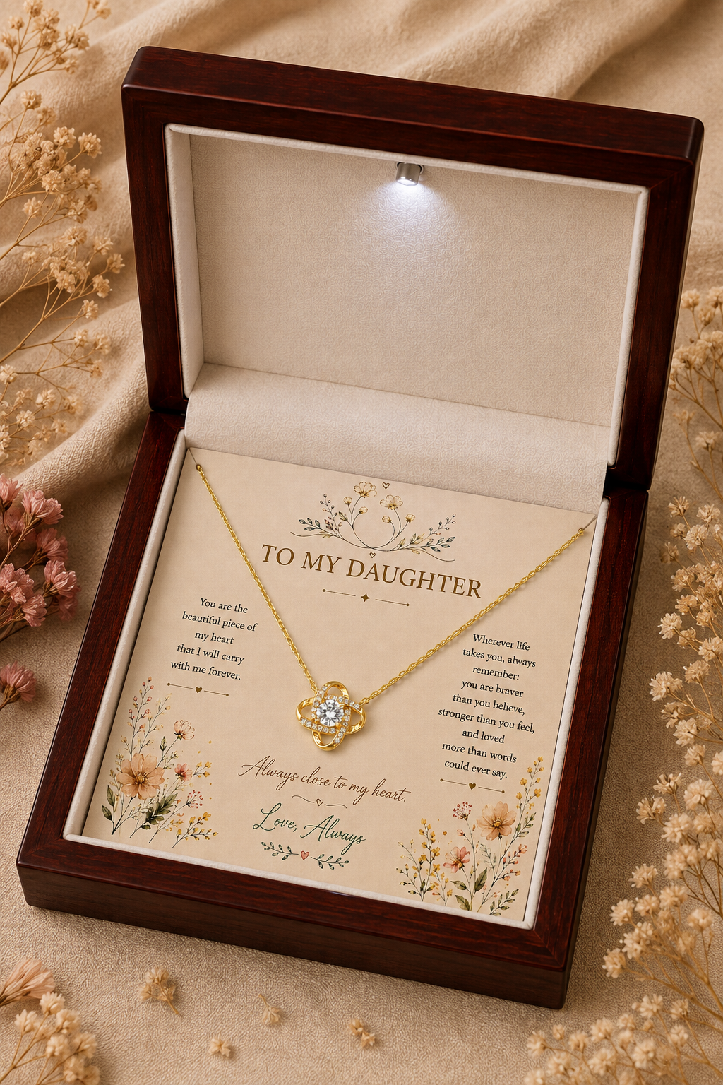 Meaningful daughter keepsake necklace with message card
