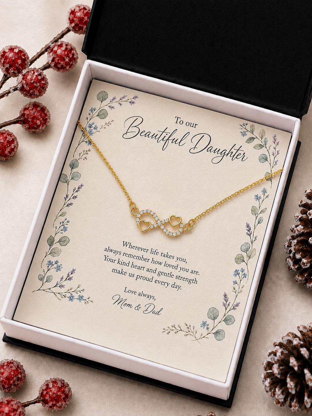 Meaningful daughter necklace with beautiful daughter floral message card