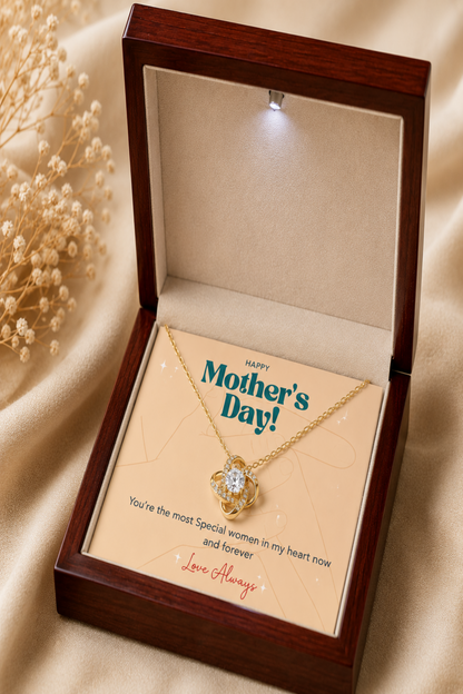 Silver-tone pendant necklace with heartfelt Mother's Day greeting card