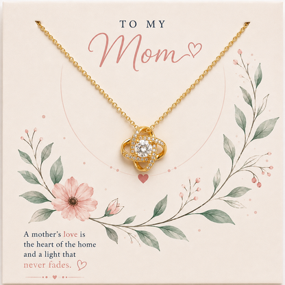 Mother's keepsake necklace with interwoven pendant and floral artwork
