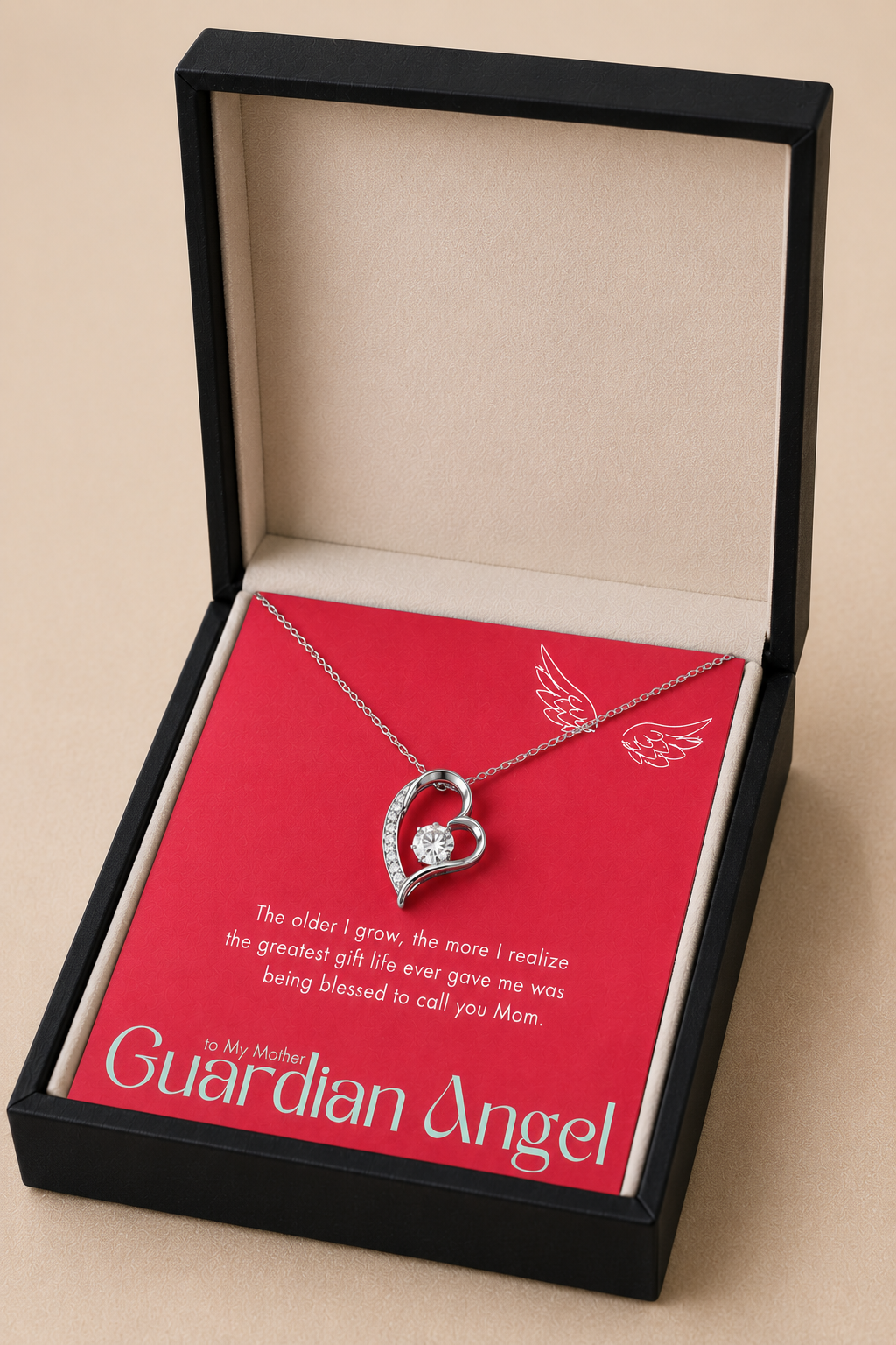 Gold-tone alloy heart necklace with clear stone for Mother's Day gift