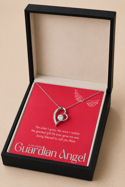 Gold-tone alloy heart necklace with clear stone for Mother's Day gift