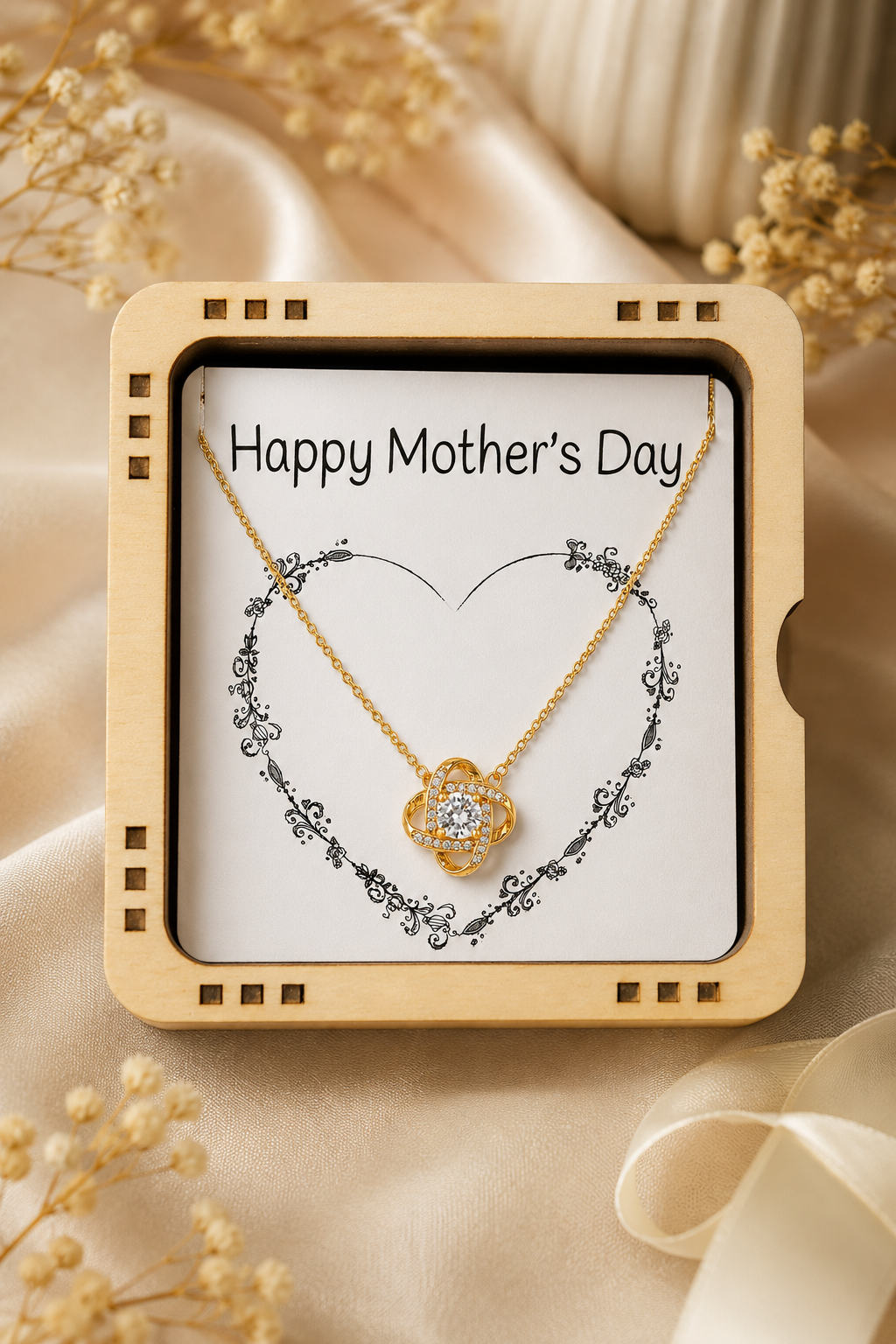 Mother’s Day gift necklace for Mom with silver-tone chain and clear stone pendant
