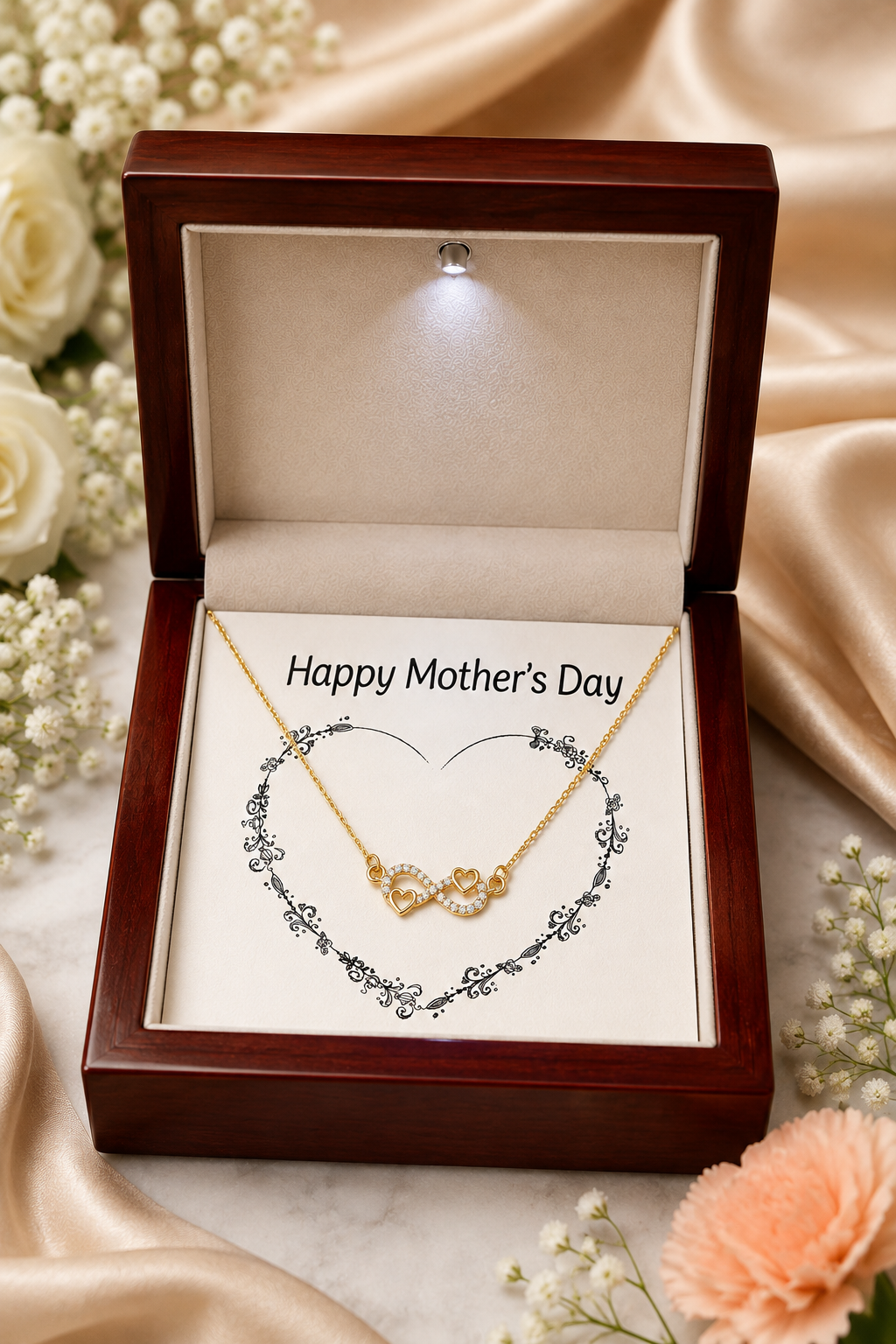 Happy Mother’s Day gold-tone infinity heart necklace with message card