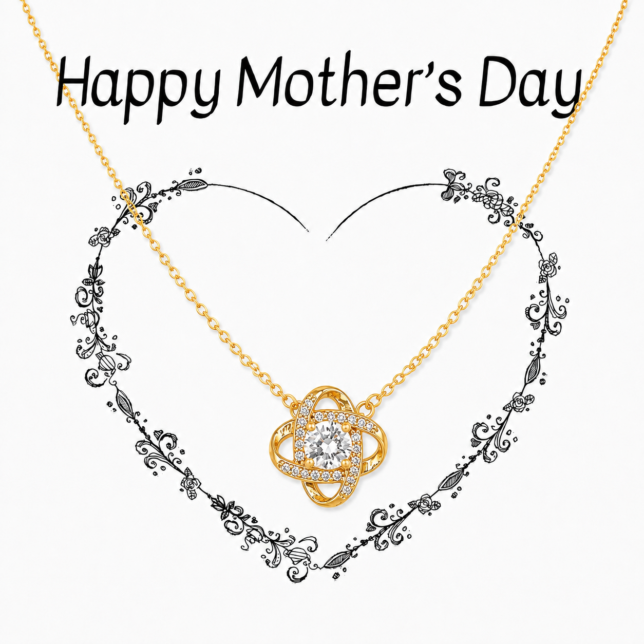 Gold-tone Mother’s Day pendant necklace with clear centre stone on Happy Mother’s Day message card