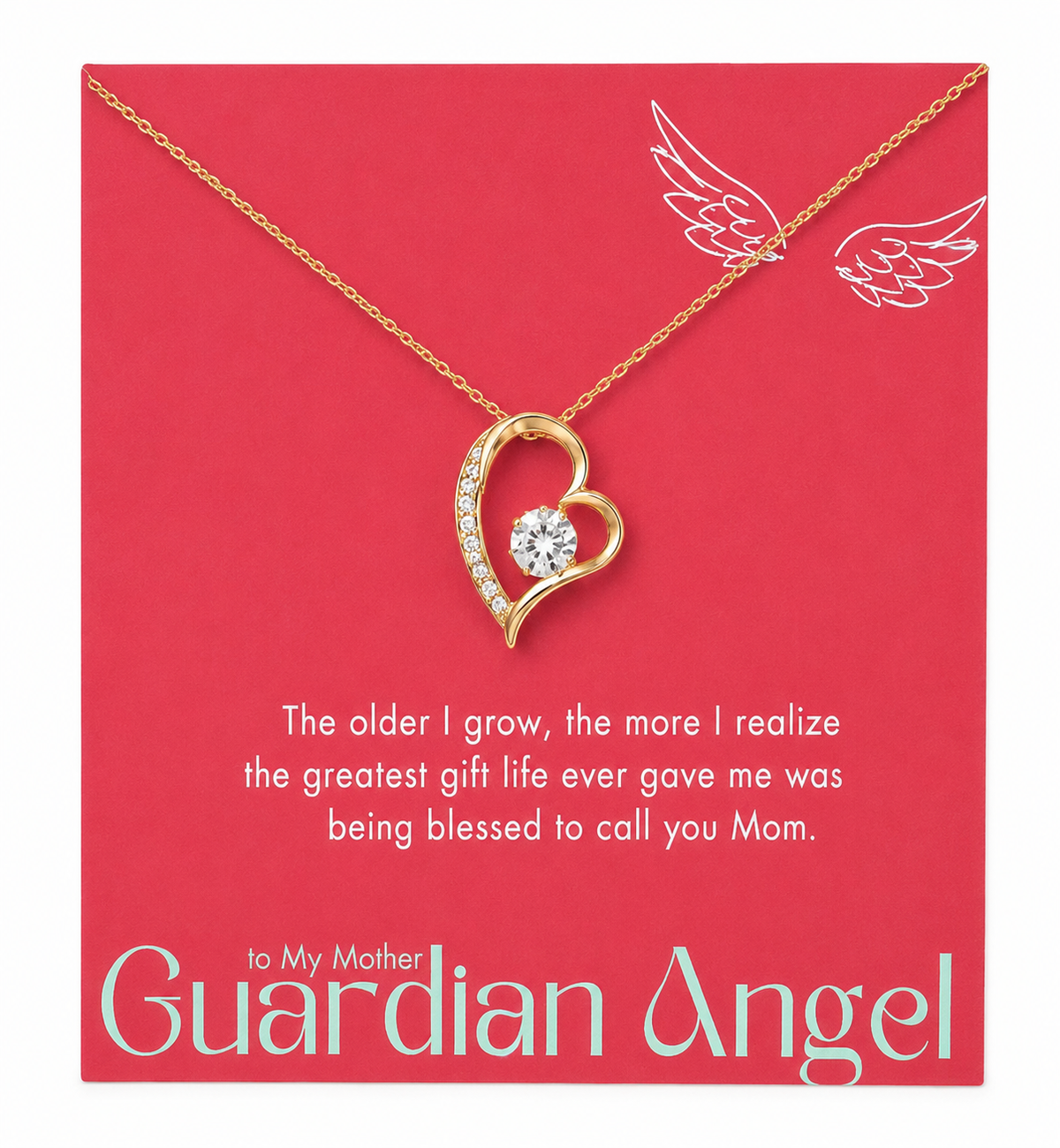 Silver-tone alloy heart pendant necklace with loving message card for mom