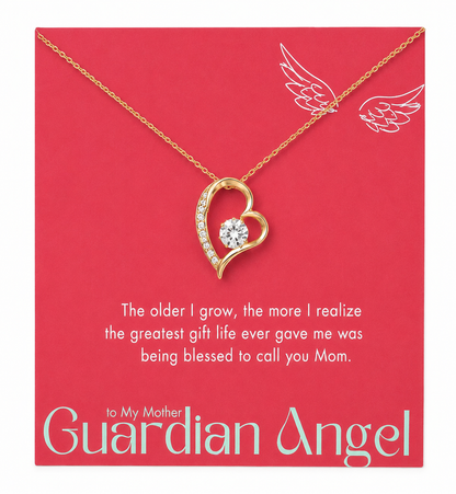 Silver-tone alloy heart pendant necklace with loving message card for mom