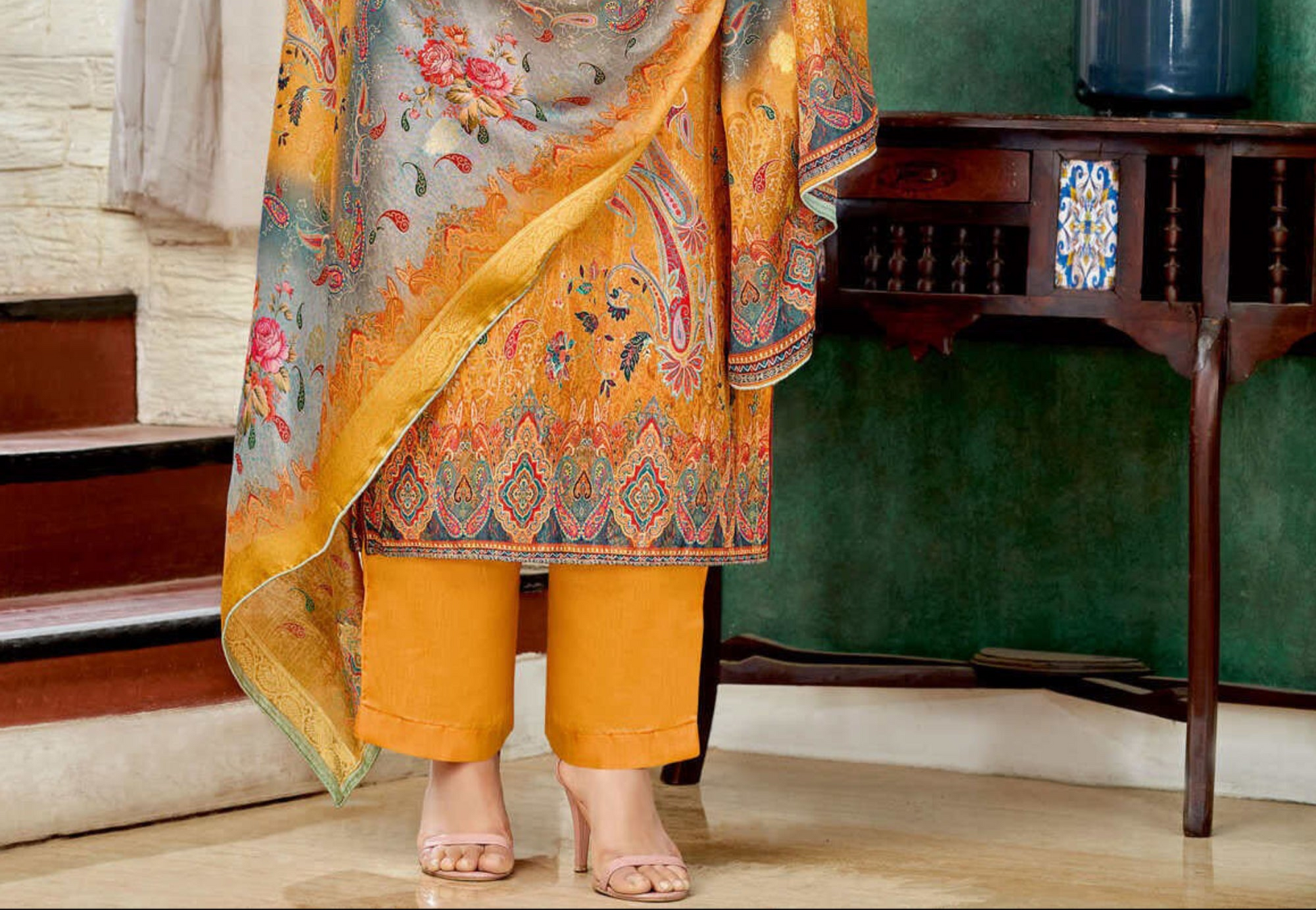 Designer salwar kameez with jacquard texture
